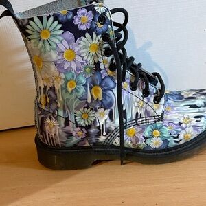Dr. Martens Floral Print Combat Boots - Black and Multicolor
